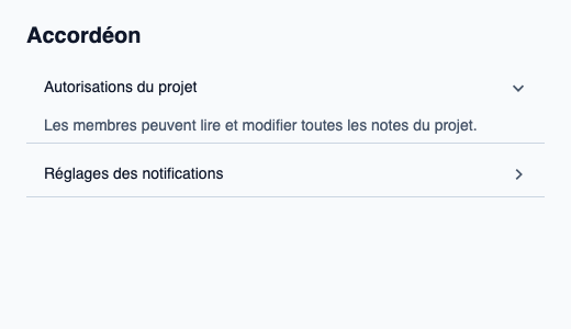 Ensemble de sections dépliables pilotées par des identités stables.