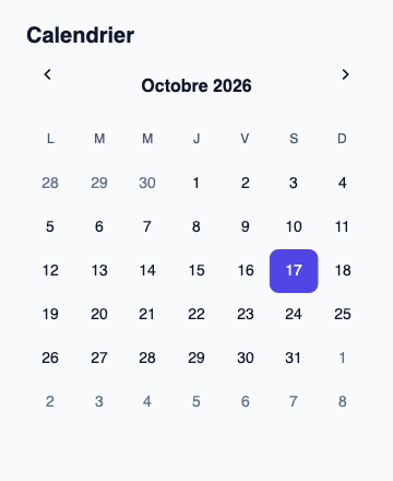 Grille de jours navigable alimentée par un modèle de calendrier.