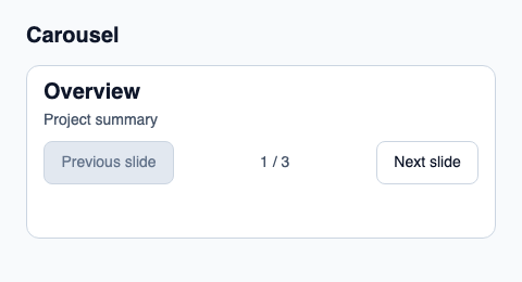 Manual carousel presenting the active item and its actions.