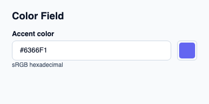 sRGB hexadecimal field with a swatch and popup picker.