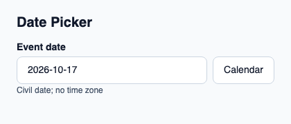 Civil-date field with a popup calendar.