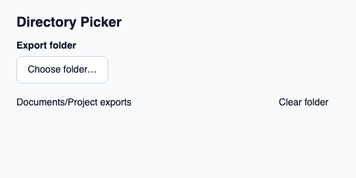 Directory picker with request state and a clear action.