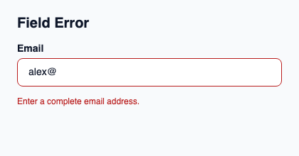 Visual error message with a polite accessibility announcement.