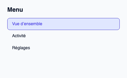 Menu vertical à options virtualisées et navigation contrôlée.