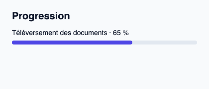 Barre de progression déterminée exprimée par une fraction.