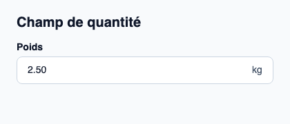 Champ décimal pour une quantité accompagnée d’une unité métier.