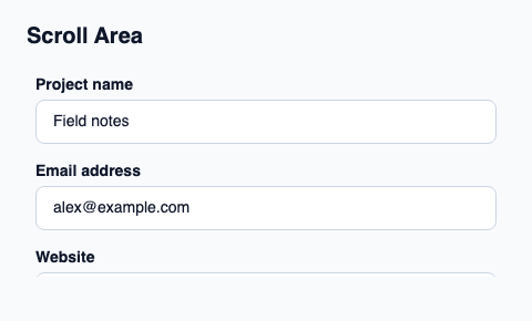 Vertical scrolling area for a content column.