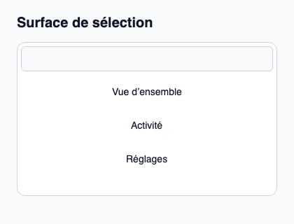 Surface de popup combinant recherche native, clavier et visibilité de l’option active.
