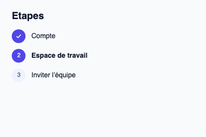Indicateur d’étapes avec états explicites de progression.