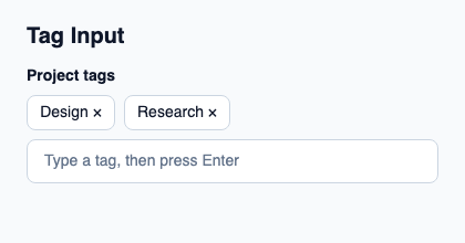 Input for creating tags with a controlled chip list.