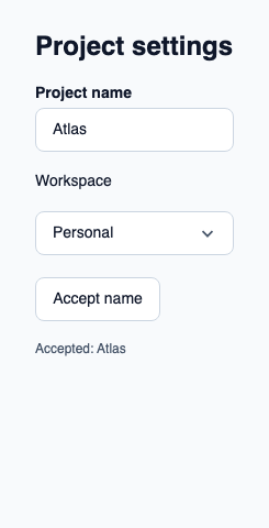 Native Project settings window with a project name and Workspace selection